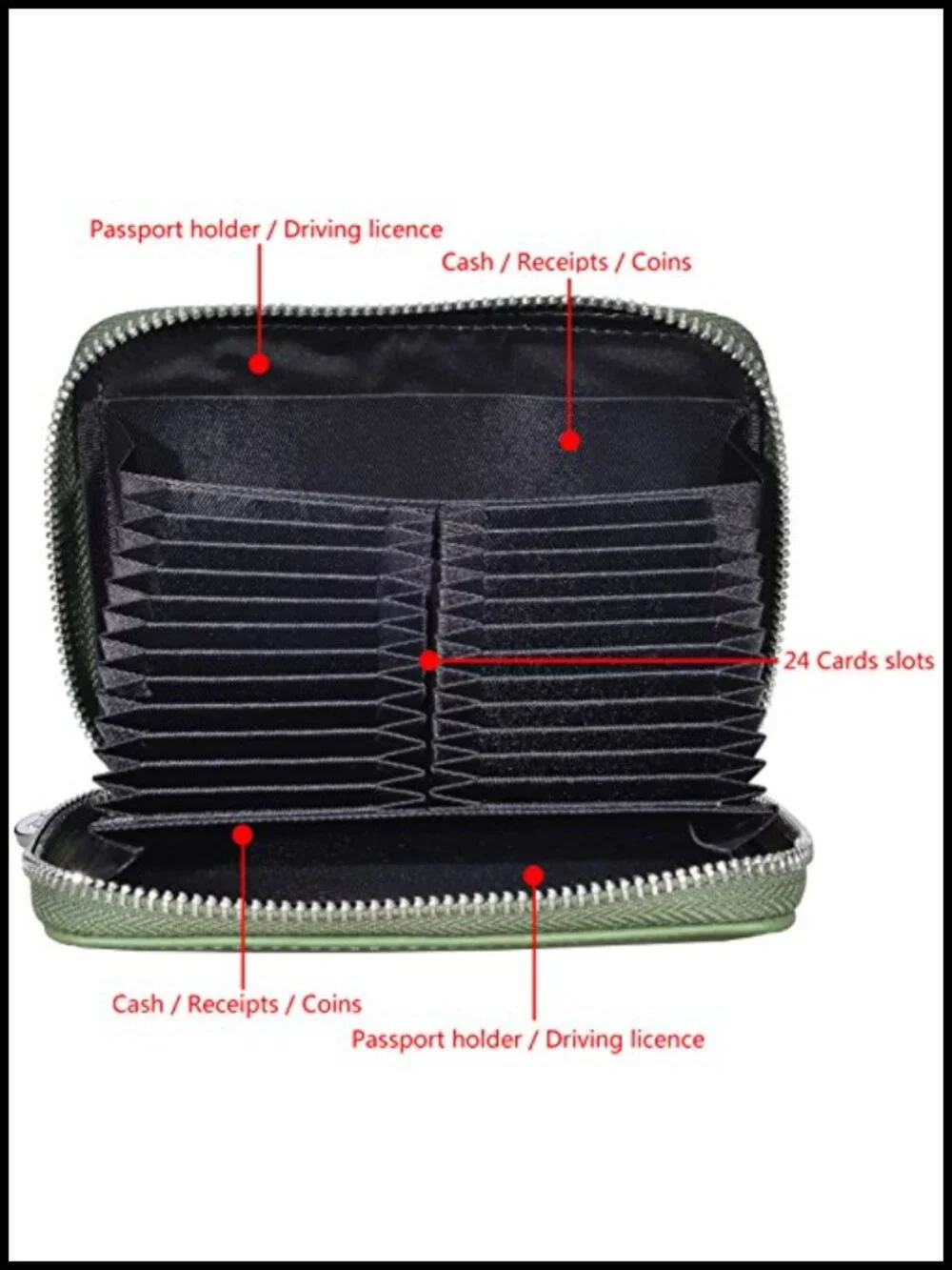 Genuine Leather RFID Passport Credit Card Holder Case with Zipper